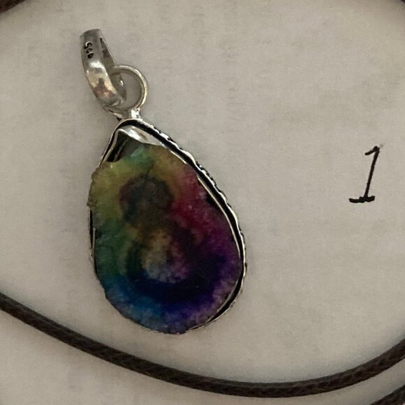 Solar Quartz Druzy With Black Cord A solar quartz druzy is a dyed slice of a sta - Picture 2 of 4